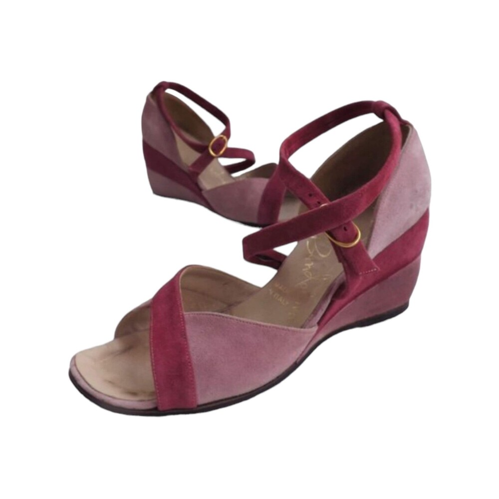 Bandolinos Two Tone Wedge Shoes Strappy Suede Pink Vintage 5 M 6 Narrow
